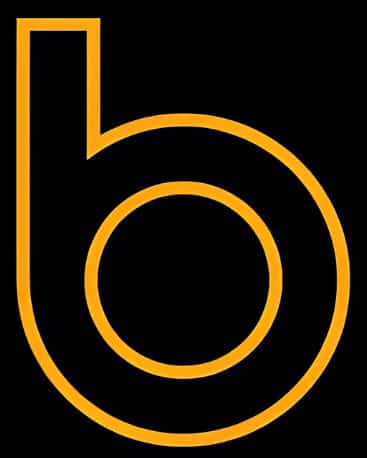 Bellows logotyp, bokstaven b i orangegul färg.